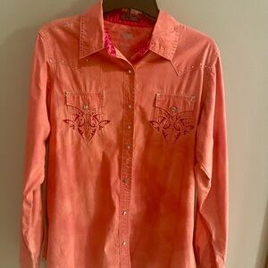 ROCK47 Coral/Pink Embroidered Button-Up Shirt
